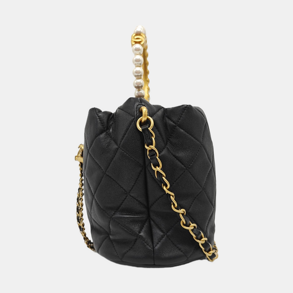 Quilted Lambskin Bucket Bag Black