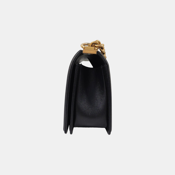 BOY CHANEL Medium Quilted Grained Calfskin Black