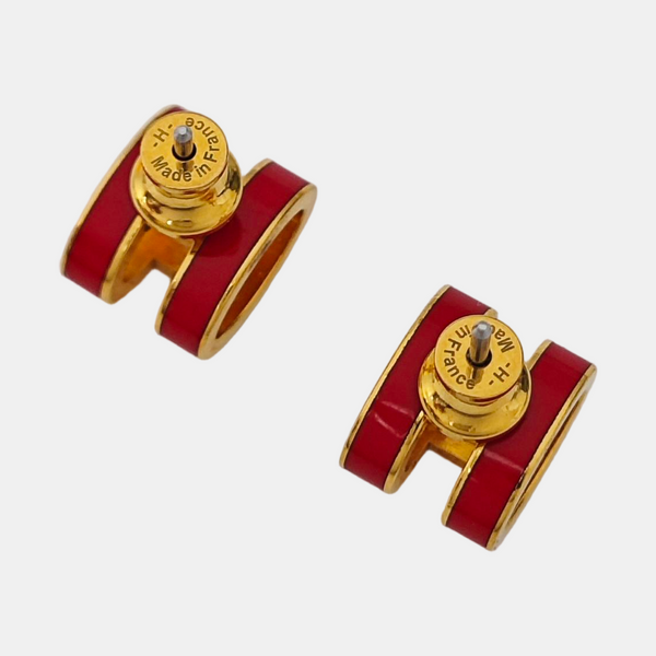 Pop H Metal Red Stud Earrings