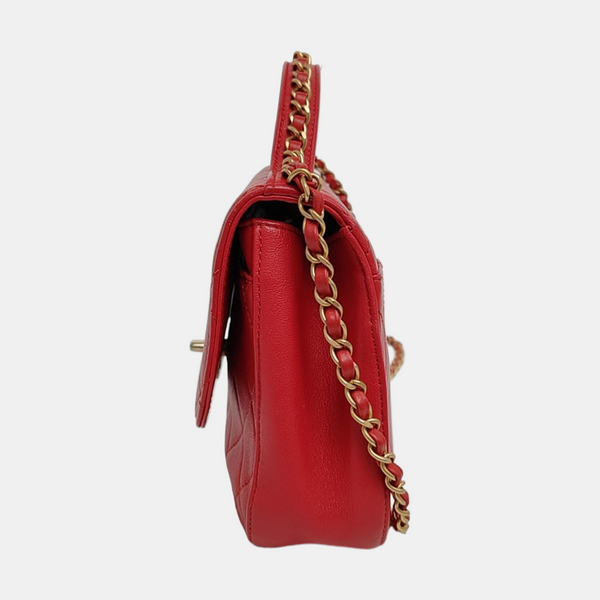 CHAIN INFINITY TOP HANDLE Medium Quilted Lambskin Red