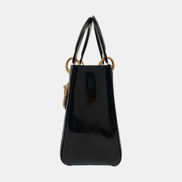 Lady Dior Medium Cannage Patent Leather Black