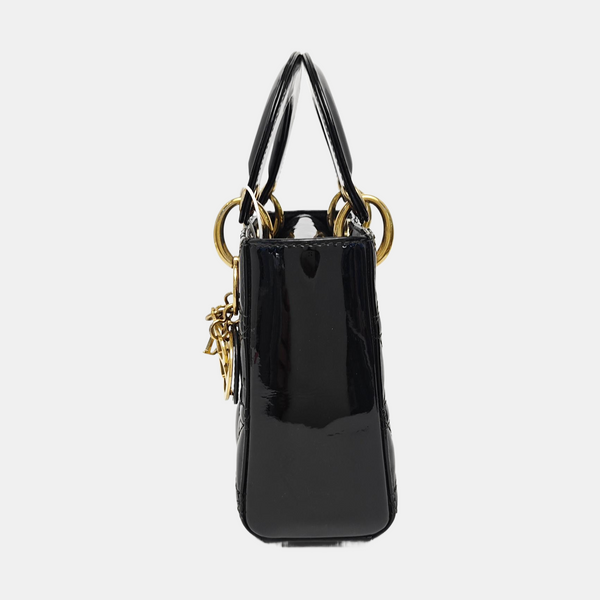 Lady Dior Mini Cannage Patent Leather Black