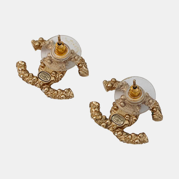CC Logo Metal Gold Stud Earrings
