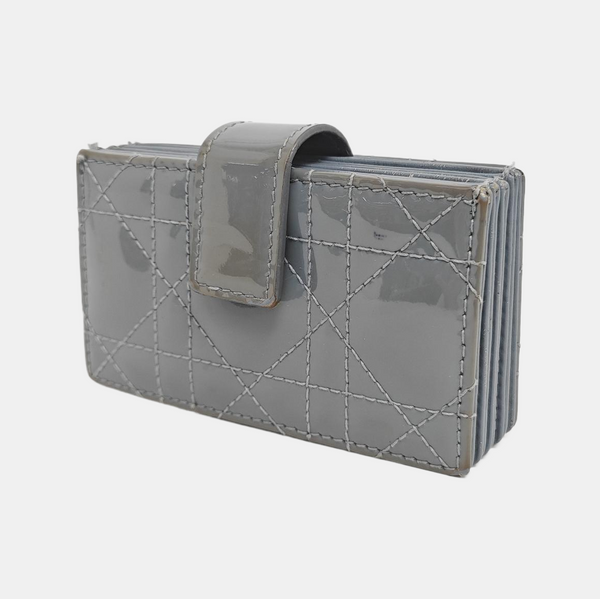 Lady Dior Cannage Patent Leather Blue Card Holder