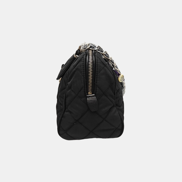 Quilted Nylon Shoulder Bag Black