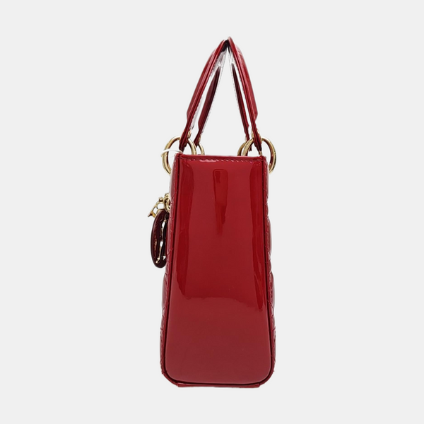 Lady Dior Small Cannage Patent Leather Red