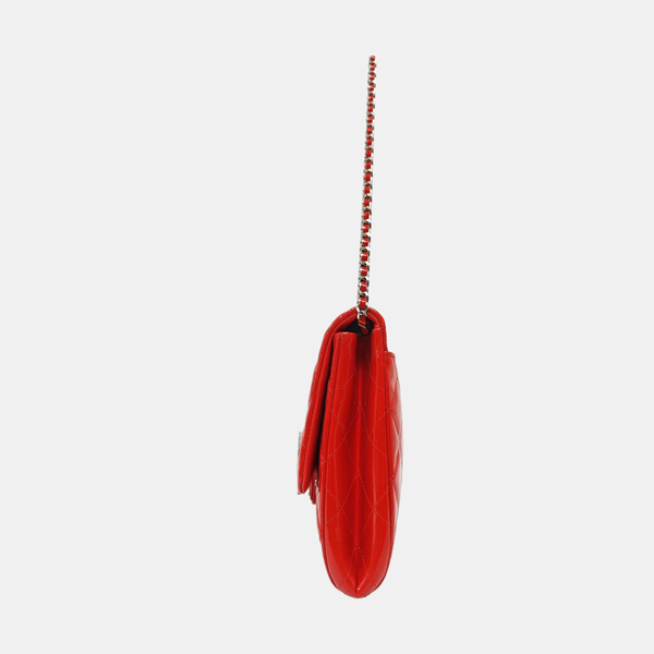 Quilted Patent Calfskin Shoulder Bag Red