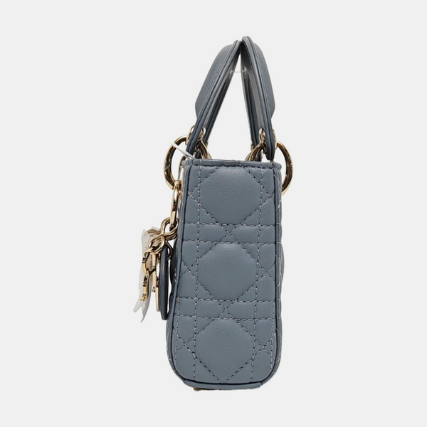 Authenticated pre-owned Lady Dior Super Mini Cannage Lambskin Blue - Tote Bag at Looply