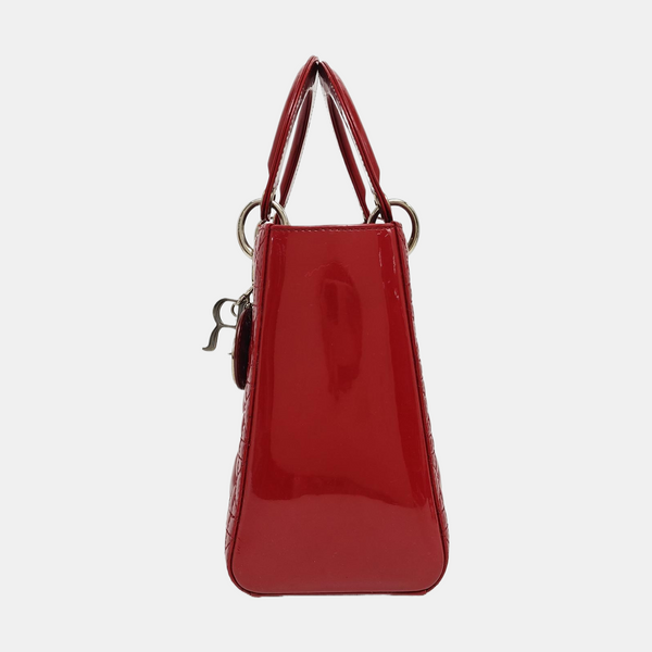 Bolso Lady Dior Mediano de Piel Patentada Acolchada Roja