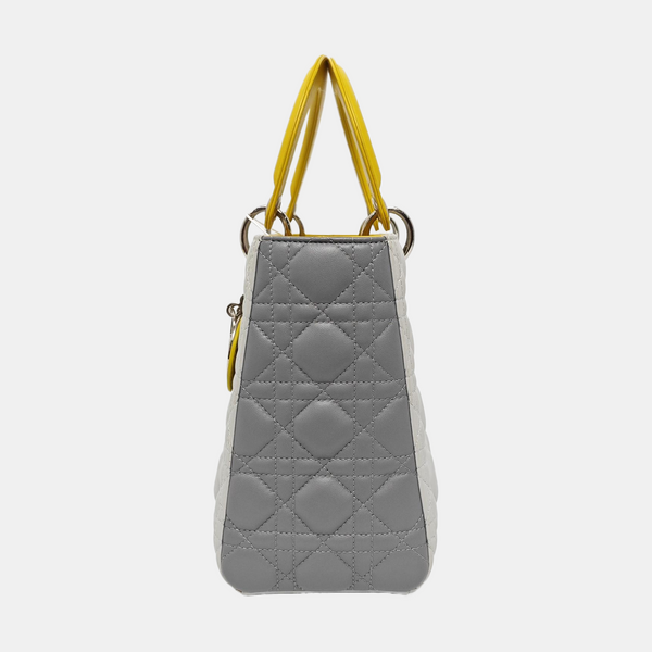 Authenticated pre-owned Lady Dior Medium Quilted Lambskin Grey - Tote Bag at Looply