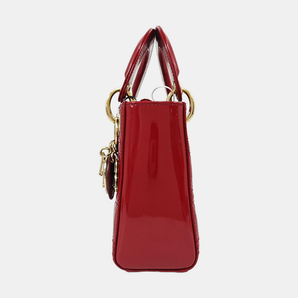 Lady Dior Mini Cannage Patent Leather Red