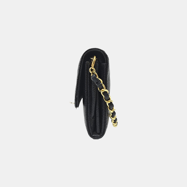Cartera CLÁSICA CON SOLAPA Mini Acolchada de Piel de Becerro Granulada Negra