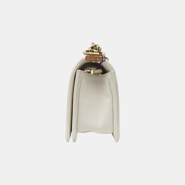 BOY CHANEL Small Quilted Calfskin White