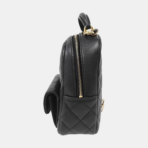 Quilted Grained Calfskin Backpack Mini Black