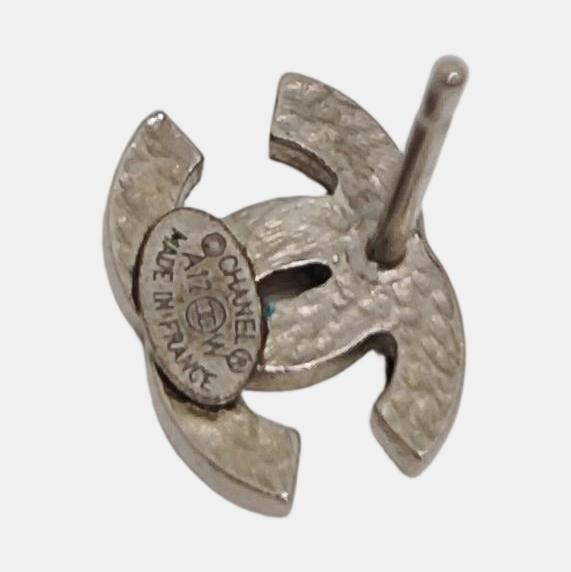 CC Logo Metal Silver Stud Earrings
