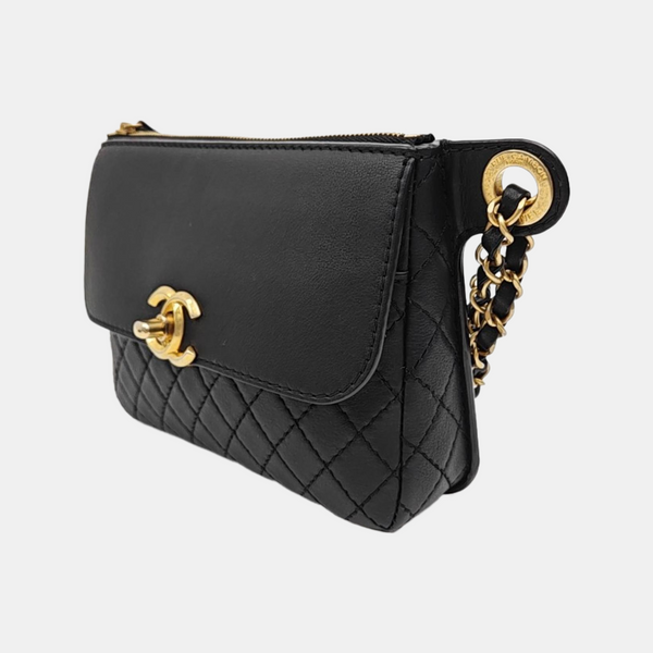Quilted Leather Belt Bag Black