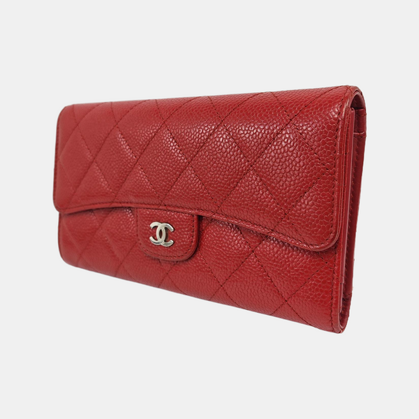 CLASSIC FLAP Mini Quilted Grained Calfskin Red Wallet