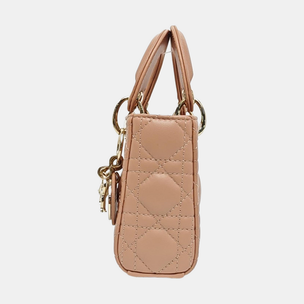 Lady Dior Super Mini Cannage Piel de Cordero Beige