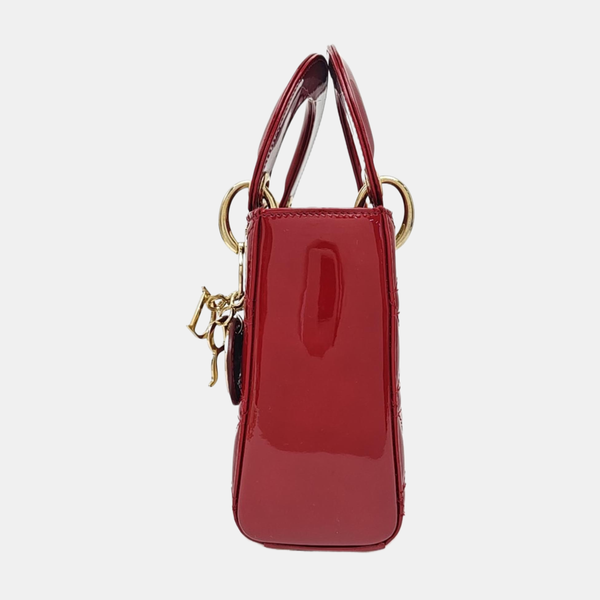 Lady Dior Mini Cannage Patent Leather Red