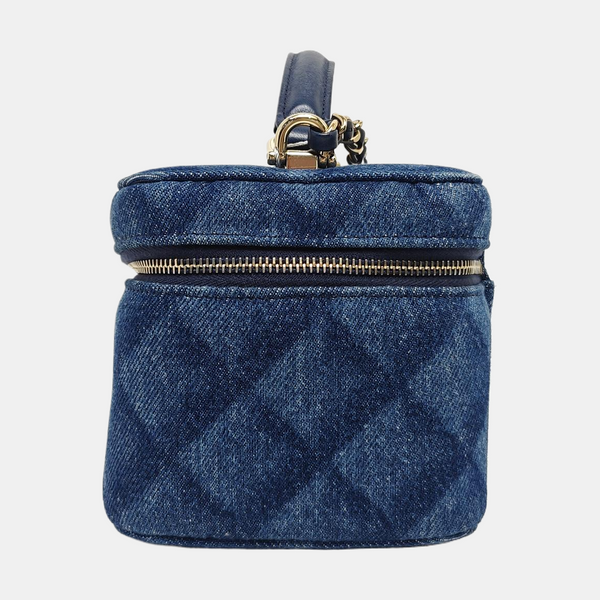 VINTAGE COSMETIC BAGS Quilted Denim Blue