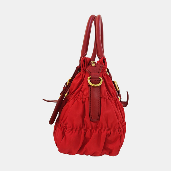 Quilted Nylon Tote Bag Red