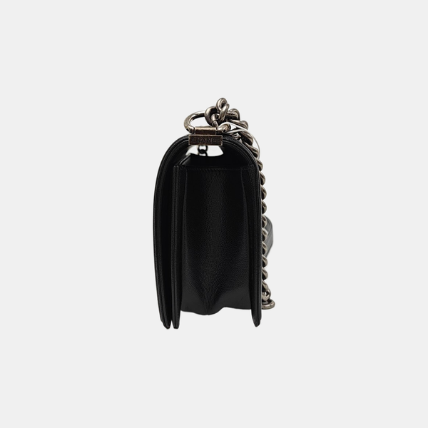BOY CHANEL Medium Quilted Grained Calfskin Black