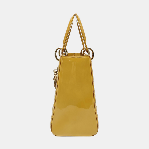 Authenticated pre-owned Lady Dior Quilted Patent Leather Yellow - Tote Bag at Looply