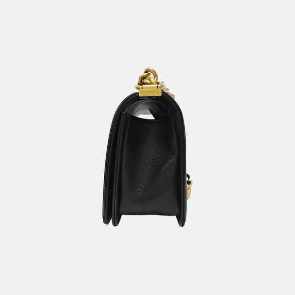 BOY CHANEL Medium Quilted Grained Calfskin Black