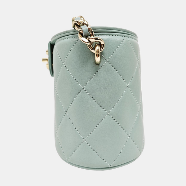 Round Vanity Quilted Lambskin Blue