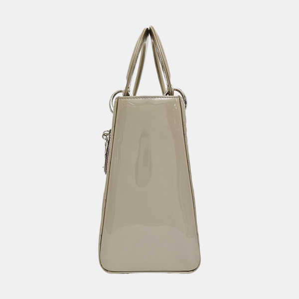 Lady Dior Medium Quilted Patent Leather Gray