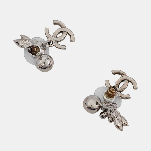 CC Logo Metal Silver Stud Earrings