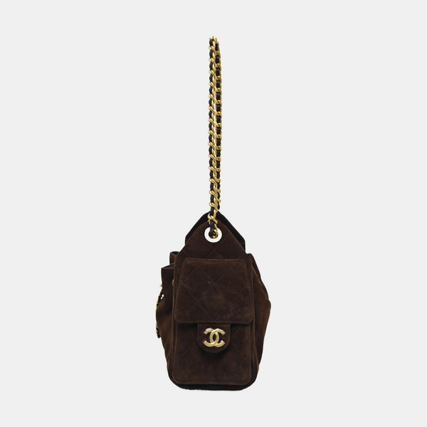 CHANEL 25 Quilted Suede Brown
