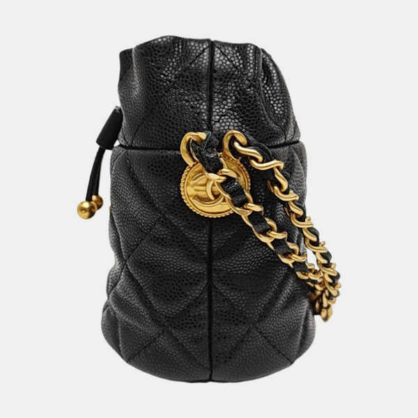 22A Mini Quilted Grained Calfskin Black