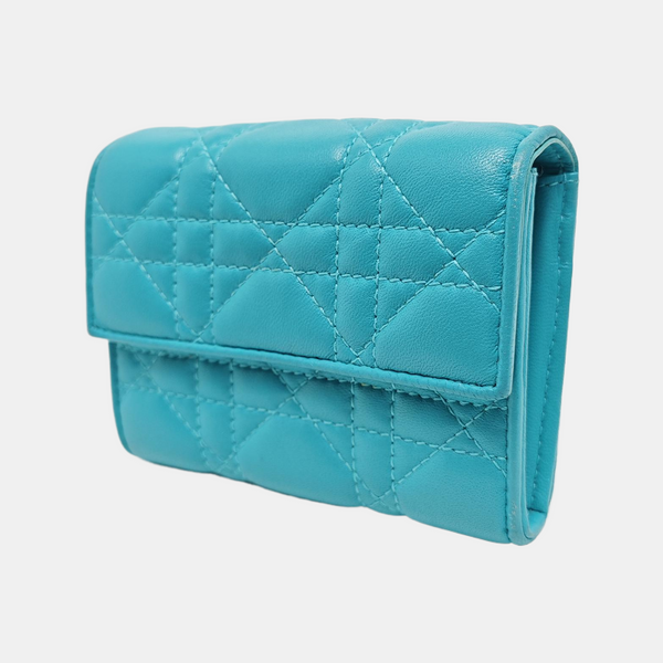 Lady Dior Cannage Lambskin Blue Wallet