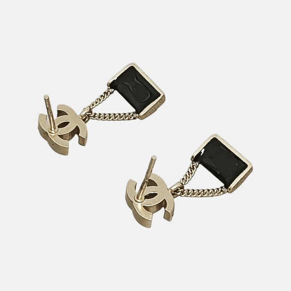 CC Logo Metal Silver Stud Earrings