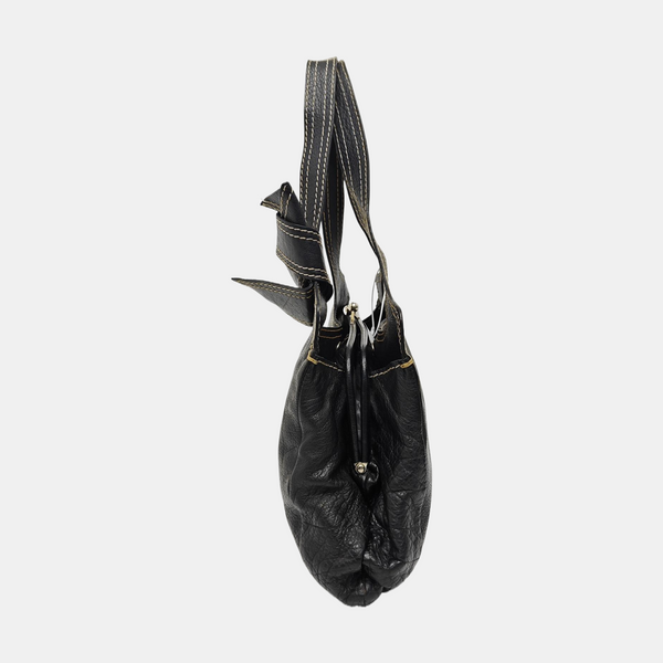 Quilted Calfskin Top Handle Bag Black