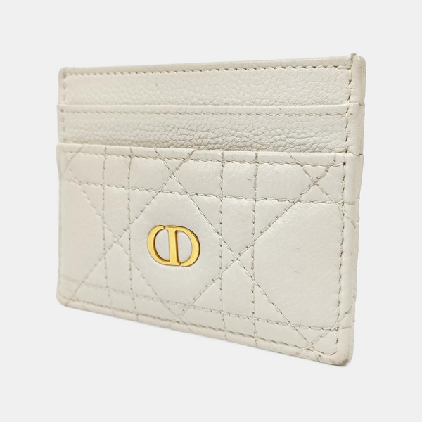 Lady Dior Cannage Calfskin White Card Holder