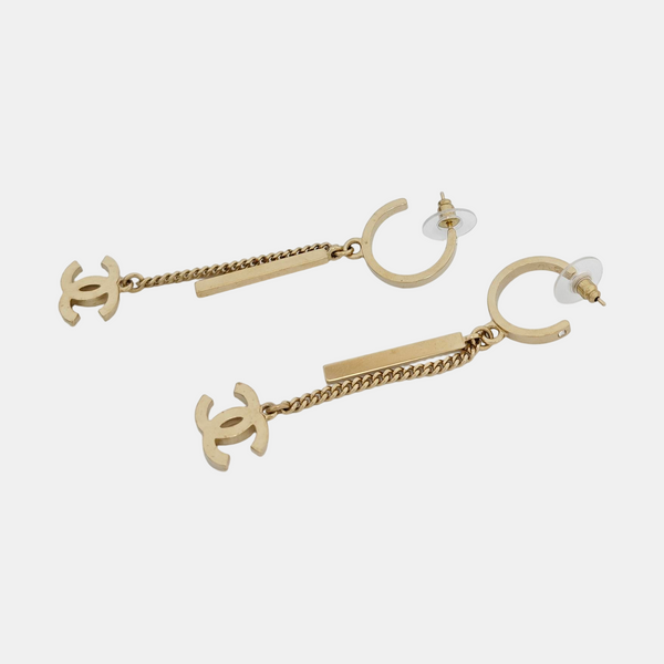 CC Logo Metal Gold Stud Earrings