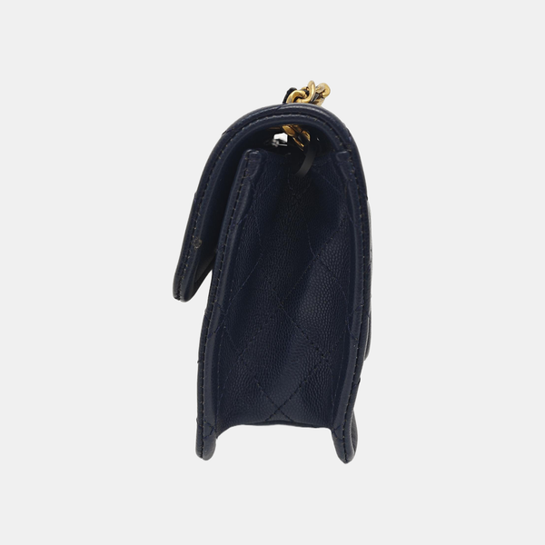 Quilted Grained Calfskin Shoulder Bag Blue