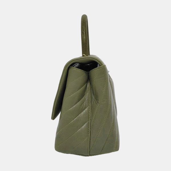 COCO HANDLE Medium Chevron, Quilted Calfskin Green