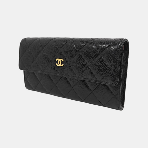 Quilted Grained Calfskin Wallet Black