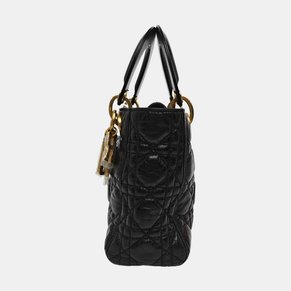 Authenticated pre-owned Lady Dior Small Quilted Lambskin Black - Tote Bag at Looply