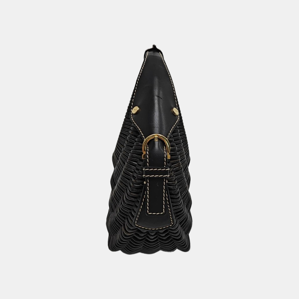 Straw Top Handle Bag Black