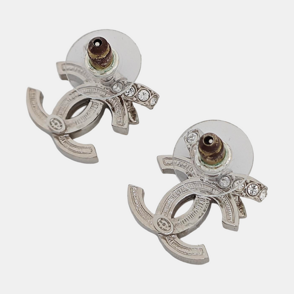 CC Logo Metal Silver Stud Earrings
