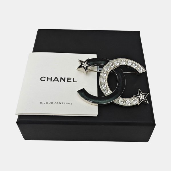 CC Logo Metal Silver Brooch