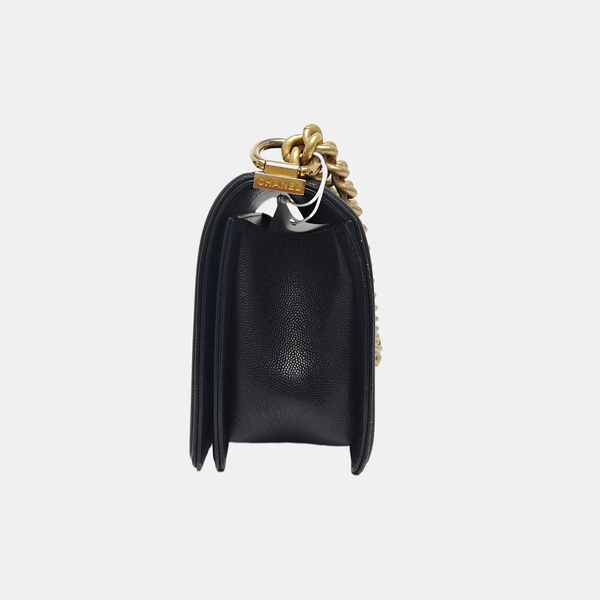 BOY CHANEL Medium Chevron Grained Calfskin Black