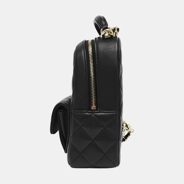 Quilted Grained Calfskin Backpack Mini Black