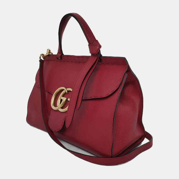 Authenticated pre-owned GG Marmont Top Handle Small Calfskin Red - Shoulder Bag at Looply