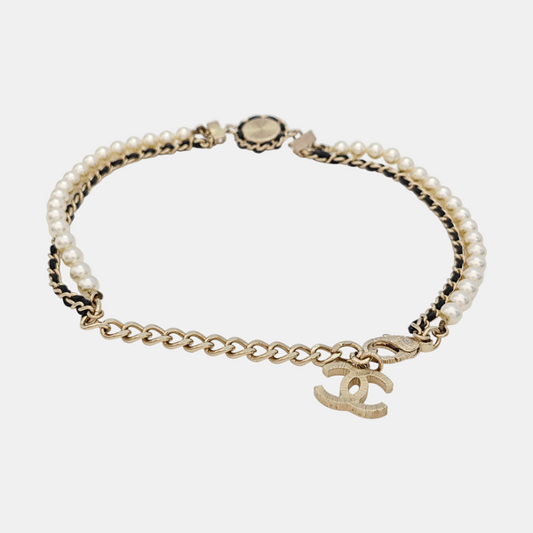 Authenticated pre-owned Metal Leather White Necklace - Necklace at Looply