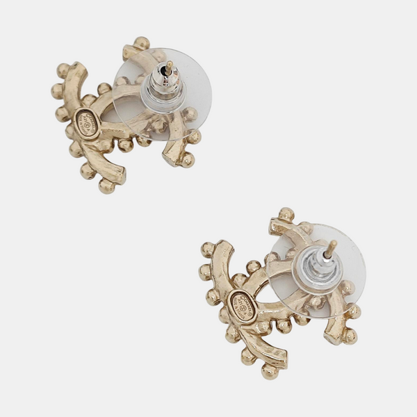 CC Logo Metal Gold Stud Earrings